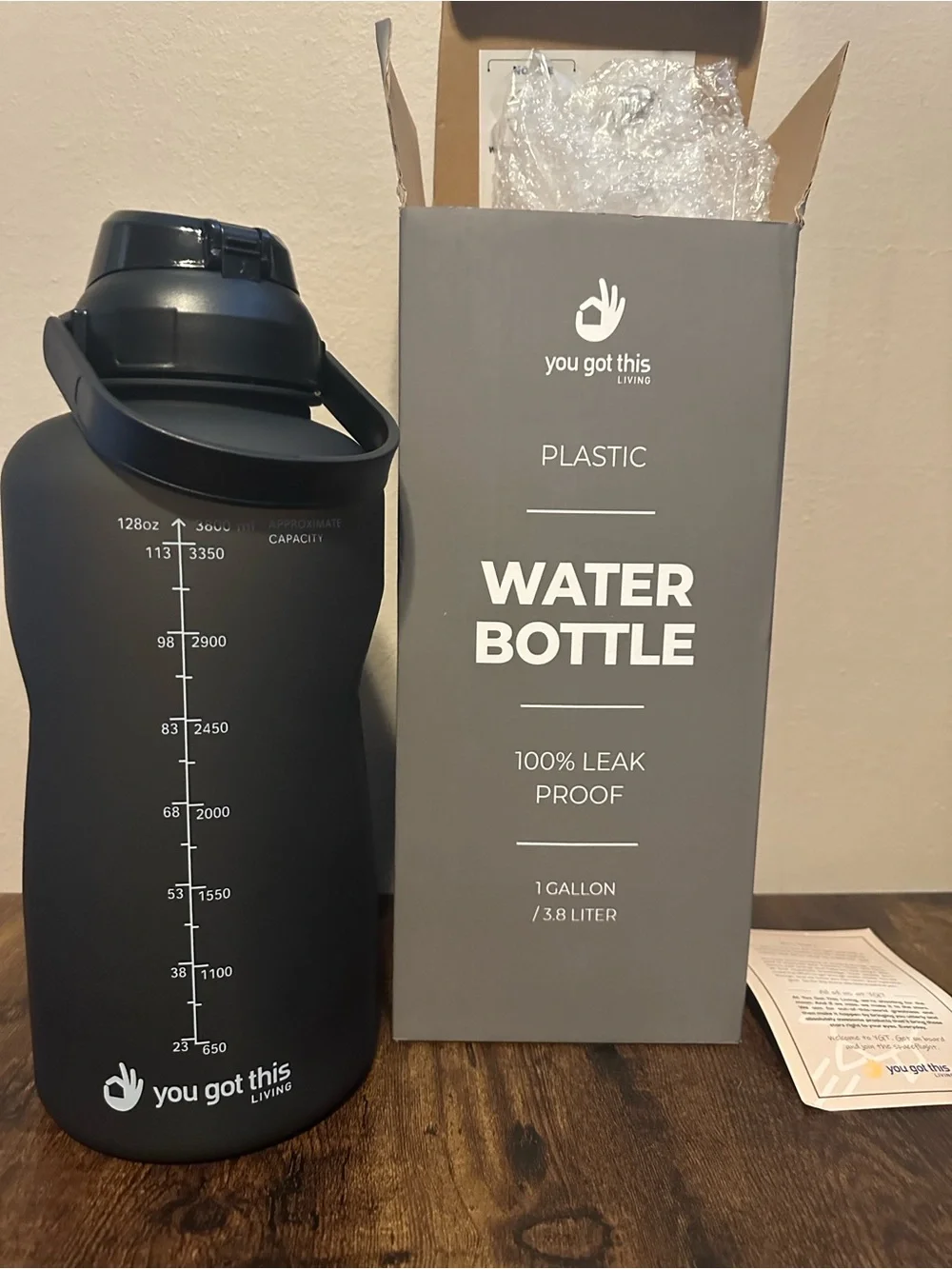 Motivational One-Gallon Water Bottle - Black NEW